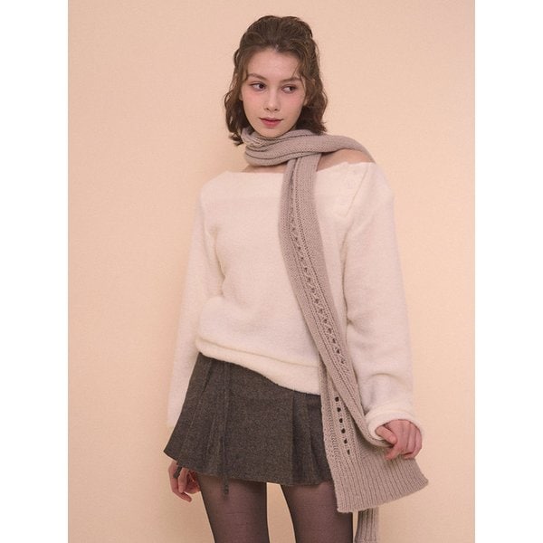 FUZZY BOAT NECK KNIT-IVORY
