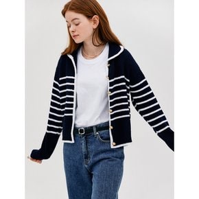 L Kate Boucle Stripe Cadigan_Dark Navy