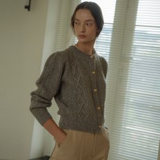 Paisley puff cable round-neck cardigan_Gray