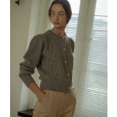 Paisley puff cable round-neck cardigan_Gray