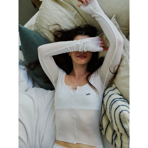 Sheer Layered Long Sleeve Top - White