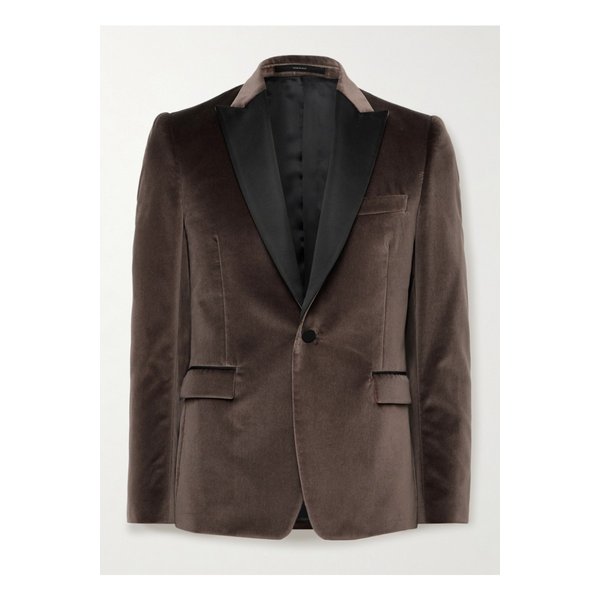 슬림핏 새틴 트리밍 코튼 벨벳 턱시도 재킷 브라운 46376663162897562