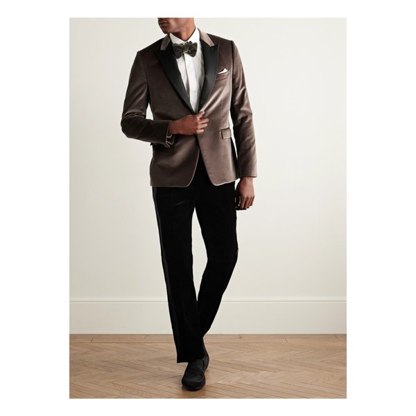 슬림핏 새틴 트리밍 코튼 벨벳 턱시도 재킷 브라운 46376663162897562