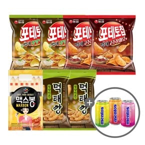 [간식세트] 먹태깡 2봉+포테토칩 먹태고추장마요맛 2봉+포테토칩 먹태청양마요맛 2봉+맥스봉162g+[증정] 멘토스 스파클링 1개