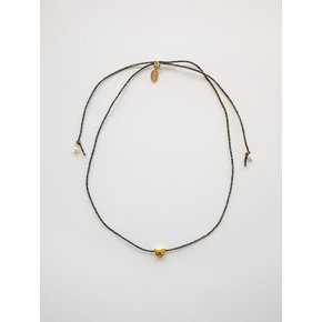 Gold heart with black metallic string necklace