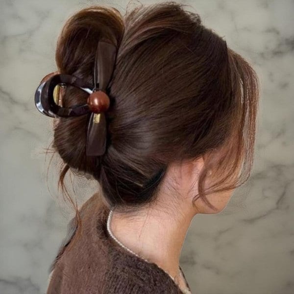 [옷자락] 여성 왕리본 갈색 아크릴 강력 고정 올림머리 헤어핀