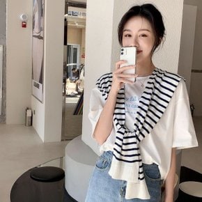 여성 스트라이프 페이크 숄 니트 가디건 어깨 스카프