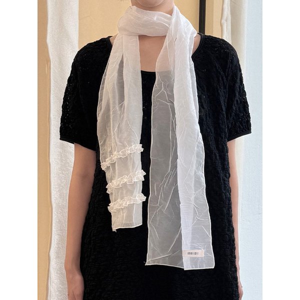 Sheer Wrinkle Frill Long Scarf (white)