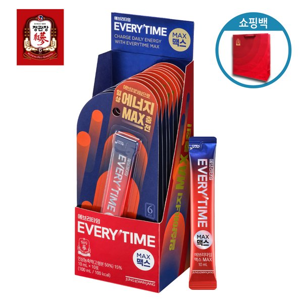 에브리타임 맥스 10ml 10개 + 쇼핑백 증정 - 인삼농축액 활력 밸런스핏 선물세트