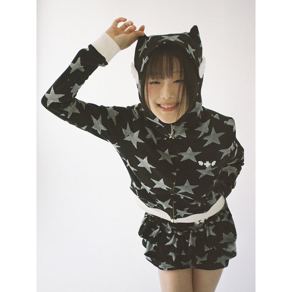 Angel of Star Wing Zip-Up Hoodie - BLACK