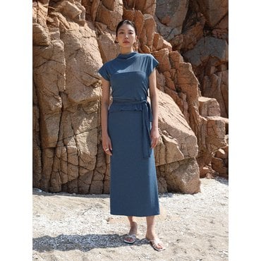 베이오드 Cowl-neck pleats dress_blue