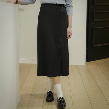 틸아이다이 Modern line slit buckle skirt_black