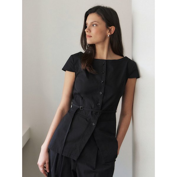 캡 슬리브 벨티드 블라우스_3COLORS