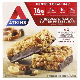  Atkins 초콜릿 땅콩 버터 프레첼 바 5 바 각각 1.7 온스 (48 그램)