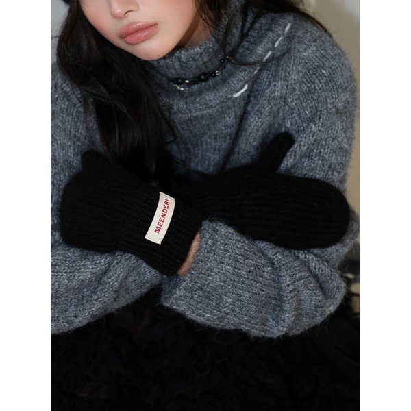 LOGO ANGORA GLOVES - BLACK