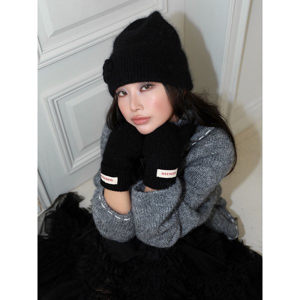 LOGO ANGORA GLOVES - BLACK