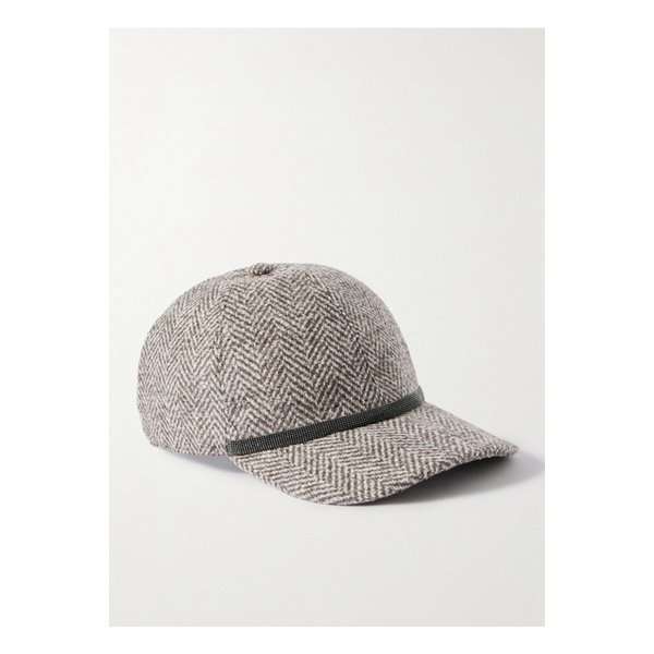 브루넬로쿠치넬리 비즈 장식 헤링본 울 혼방 트위드 캡 토프 46376663162900491