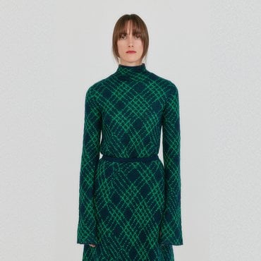 EENK ZOLLY Mockneck Check Knit Pullover - Green Multi