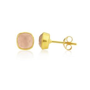 아우리 주얼리 이어링 E1243 Brooklyn Gold & Rose Quartz Cushion Stud Earrings