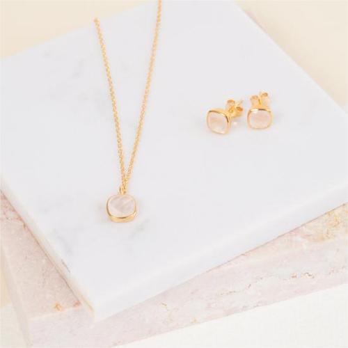 아우리 주얼리 이어링 E1243 Brooklyn Gold & Rose Quartz Cushion Stud Earrings