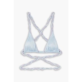 Vines reversible twisted ruched stretch-satin triangle bikini top 블루 1647597329111960