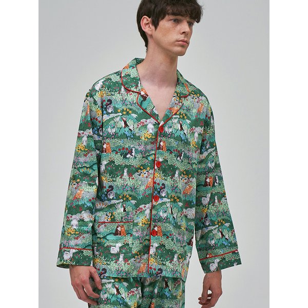 텐셀 모달 캣츠인더가든 패턴 긴팔 세트 남성 잠옷