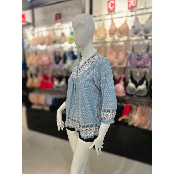 [시흥점] S 비너스) 폴리 스판 보더 꽃나염 여성 홈웨어 상의 단품  [VEV3922F-GR]