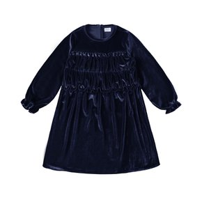 VELVET FRILL LONG DRESS : NAVY