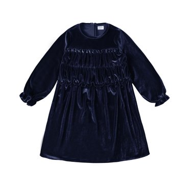 리틀비티 VELVET FRILL LONG DRESS : NAVY