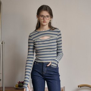 SR_Cut out striped long sleeve slim top