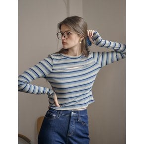 SR_Cut out striped long sleeve slim top