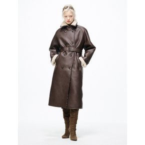 FAUX SHEARING TRENCH LONG COAT_BROWN BEIGE