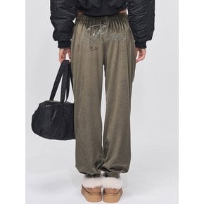 Smooth Velvet Cubic Logo Jogger Khaki