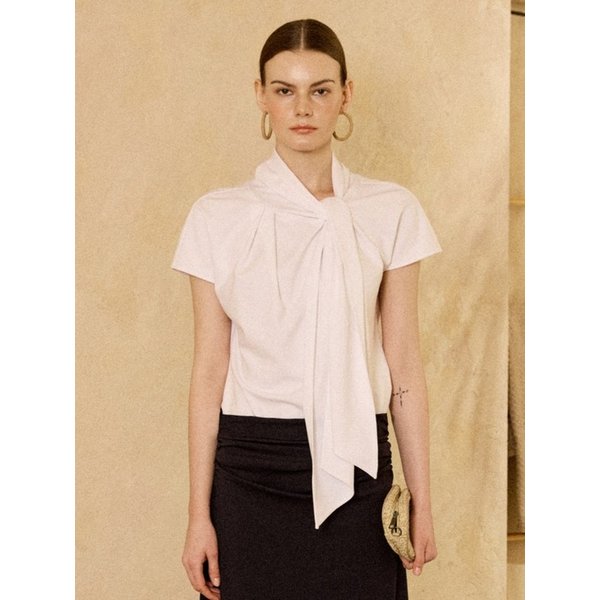 Scarf Tie Stretch Ponte Top White