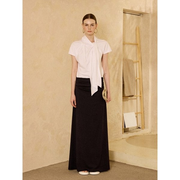 Scarf Tie Stretch Ponte Top White