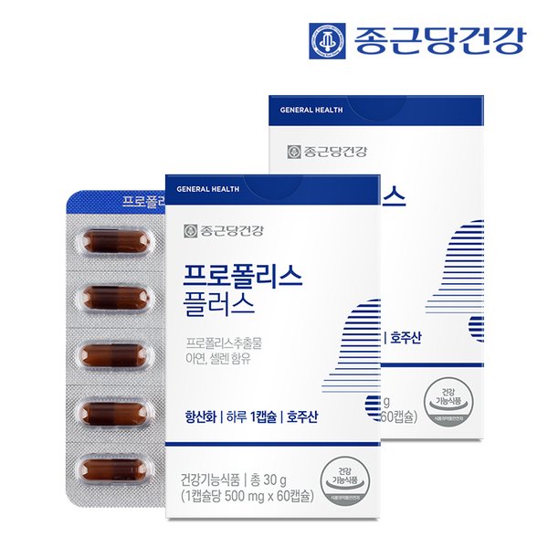 프로폴리스 플러스 (프로폴리스/아연/셀렌 함유, 500mgX60캡슐) 2박스