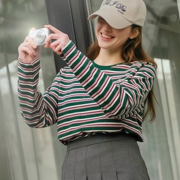 틸아이다이 Mix stripe heart logo t-shirt_Green