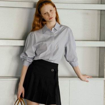 노운베러 Feminine volume sleeve cotton shirt_Blue