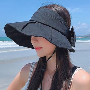 여성 햇빛 차단 가리개 리본 썬캡 선캡 모자 블랙