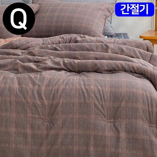 확대된 대표 해피니 베이직체크 마이크로모달 간절기 이불 베개커버세트 퀸 Q (브라운)(1)