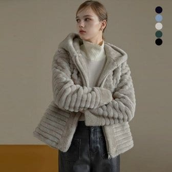 엘루아 VEGAN FAUX 밍크 후드 하프코트 5종택1