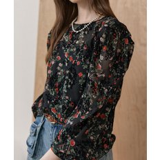  [마쟈] 벨벳틴 플라워 패턴 라운드넥 쉬폰 블라우스 (P003514396)