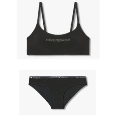 EMPORIO ARMANI 여성 큐빅 로고 패디드 트라이앵글 브라&밴딩 코튼 브리프(0824381512/11522)