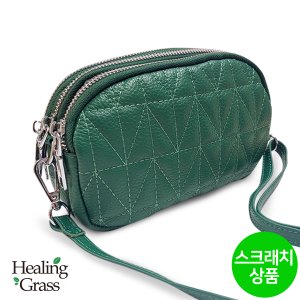 힐링그래스 [여주점] [스크래치] 소가죽 퀼팅 스티치 미니백 핸드폰백  지퍼 크로스백 HGLC7588GR-S