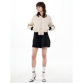 CROPPED FAUX LEATHER BOMBER JACKET_BEIGE