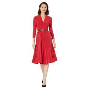 4164139 Tommy Hilfiger Long Sleeve V-Neck Jersey Dress with Pleated Skirt