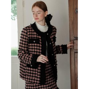 Cest_Pink houndstooth woolen jacket