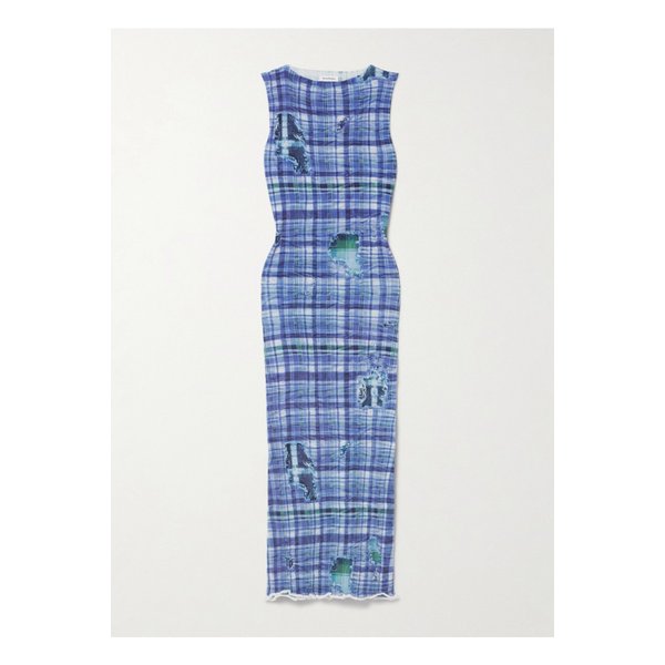 프린트 골지 스트레치 니트 미디 드레스 블루 1647597326702330