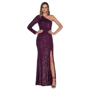 4289112 XSCAPE Long One Shoulder Sequin Dress