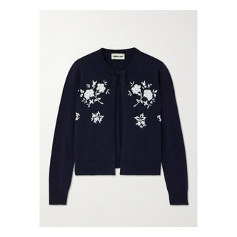 슈슈통 자수 장식 실크 캐시미어 혼방 가디건 네이비 46376663162888982